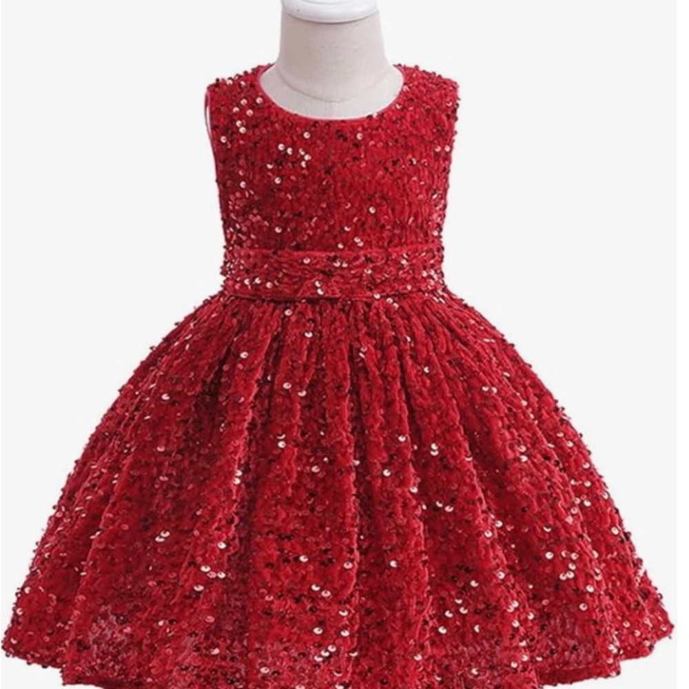 IDOPIP Flower Girls  9-12 Months Red Sequin Velvet Tutu Dress for Toddler Baby